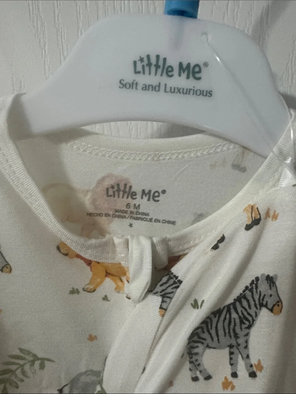 Little Me Bamboo Safari Animal Print Cream Baby One-Piece with Hat